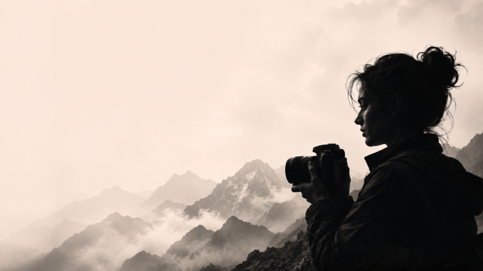 Female Photographer in mountain mist